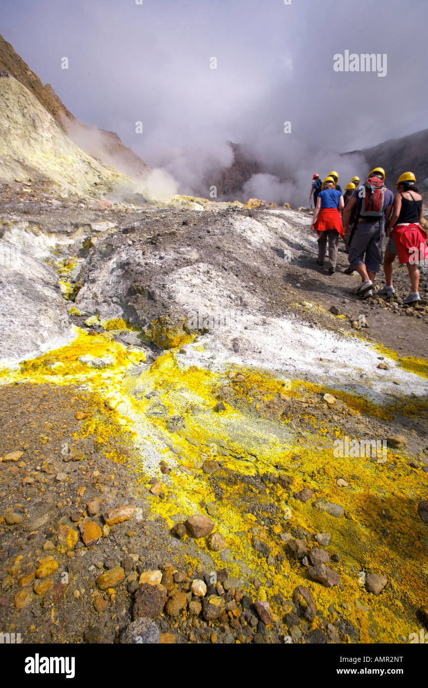 Tour of the landscape on White Island, with sulphur and various