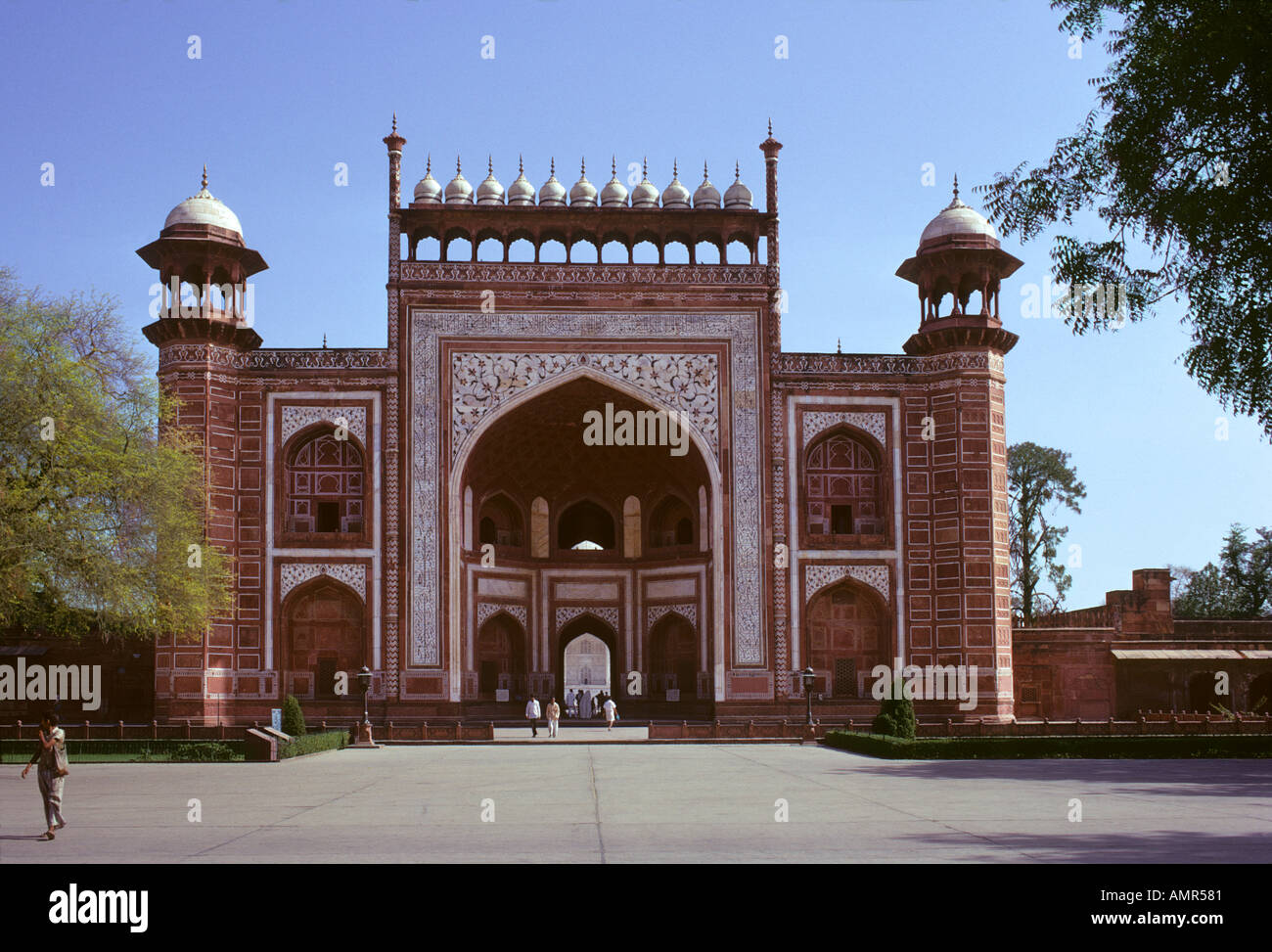 entrance gatehouse to Palace or mausoleum Taj Mahal Agra Uttar Pradesh India most famous building structure in the world Stock Photo