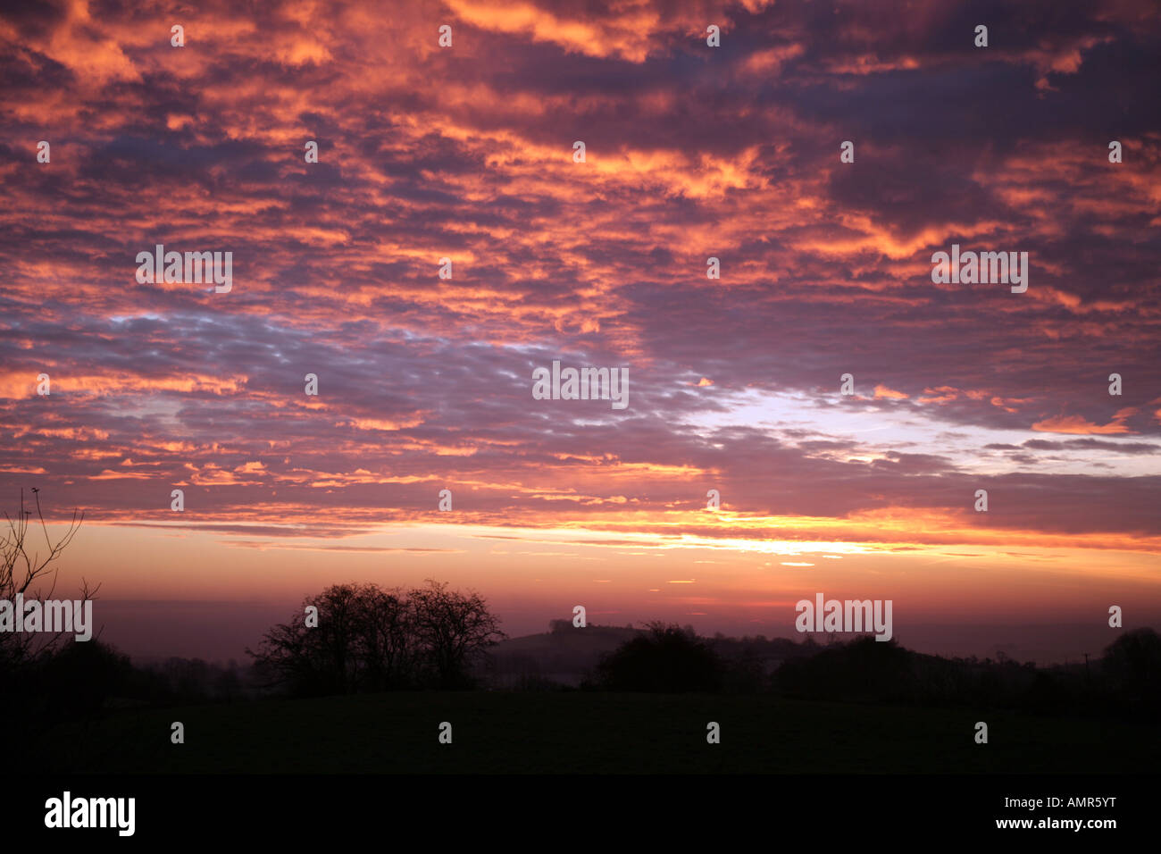 dawn skies over Drumlin country County Monaghan Ireland Stock Photo