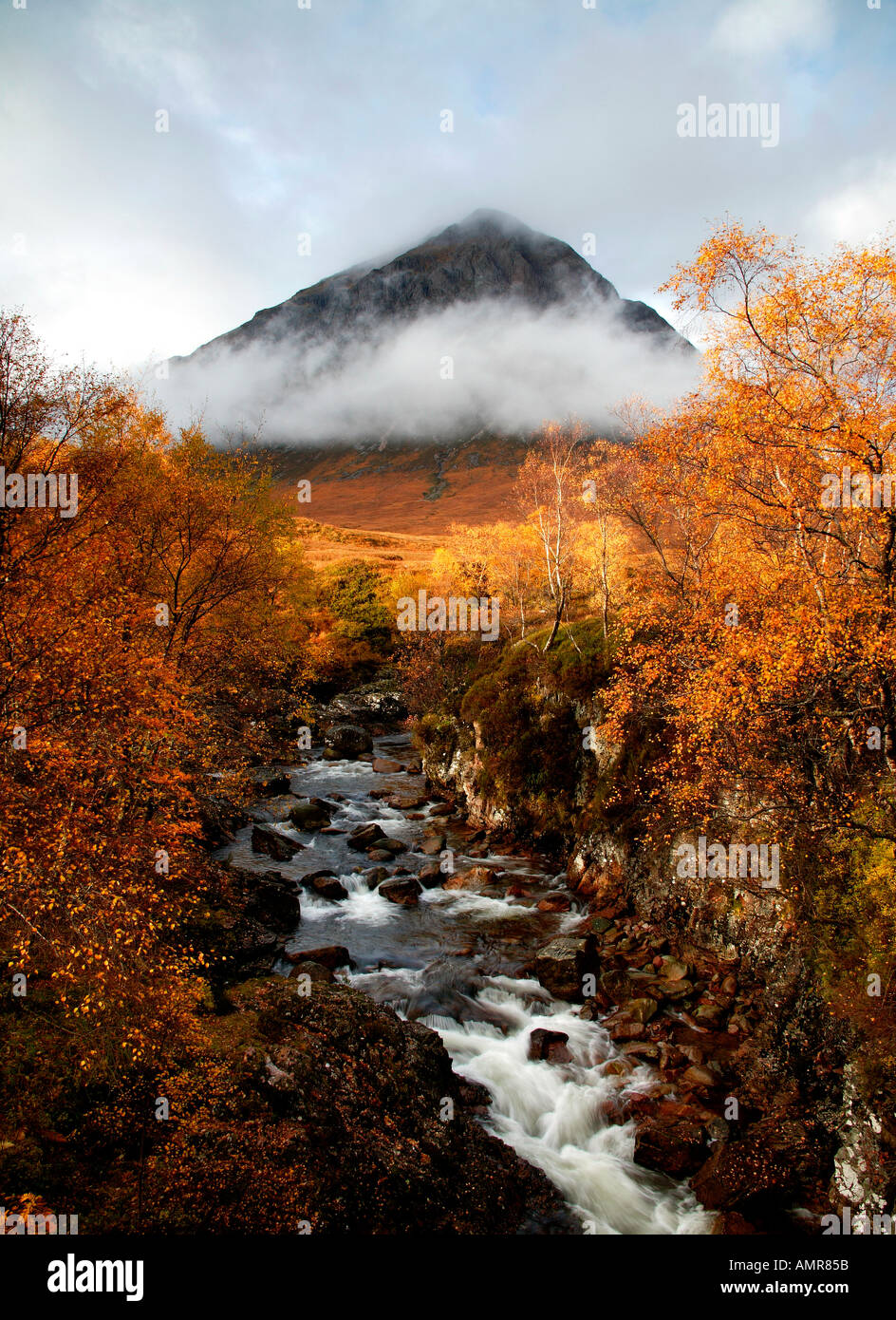 Buachaille Etive Mor shrouded in mist during the autumn Scottish Highlands, Lochaber, UK, Europe Stock Photo