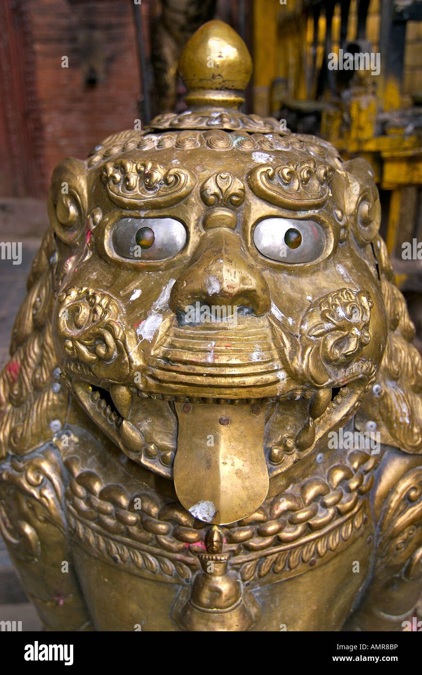 Lion statue Golden temple Patan Nepal Buddhist monastery also known as