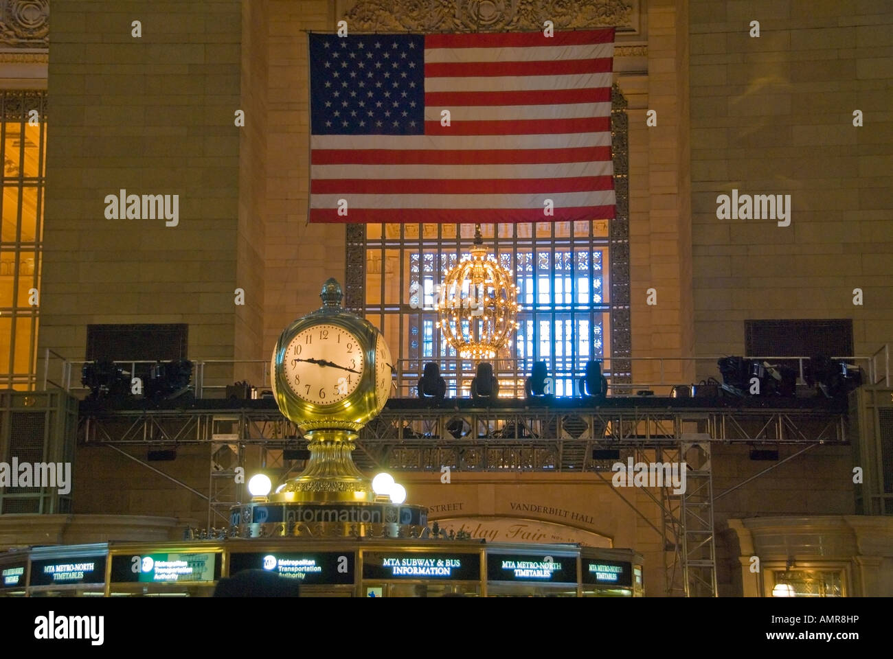 Grand Central Station Clock with Stars and Stripes in the background