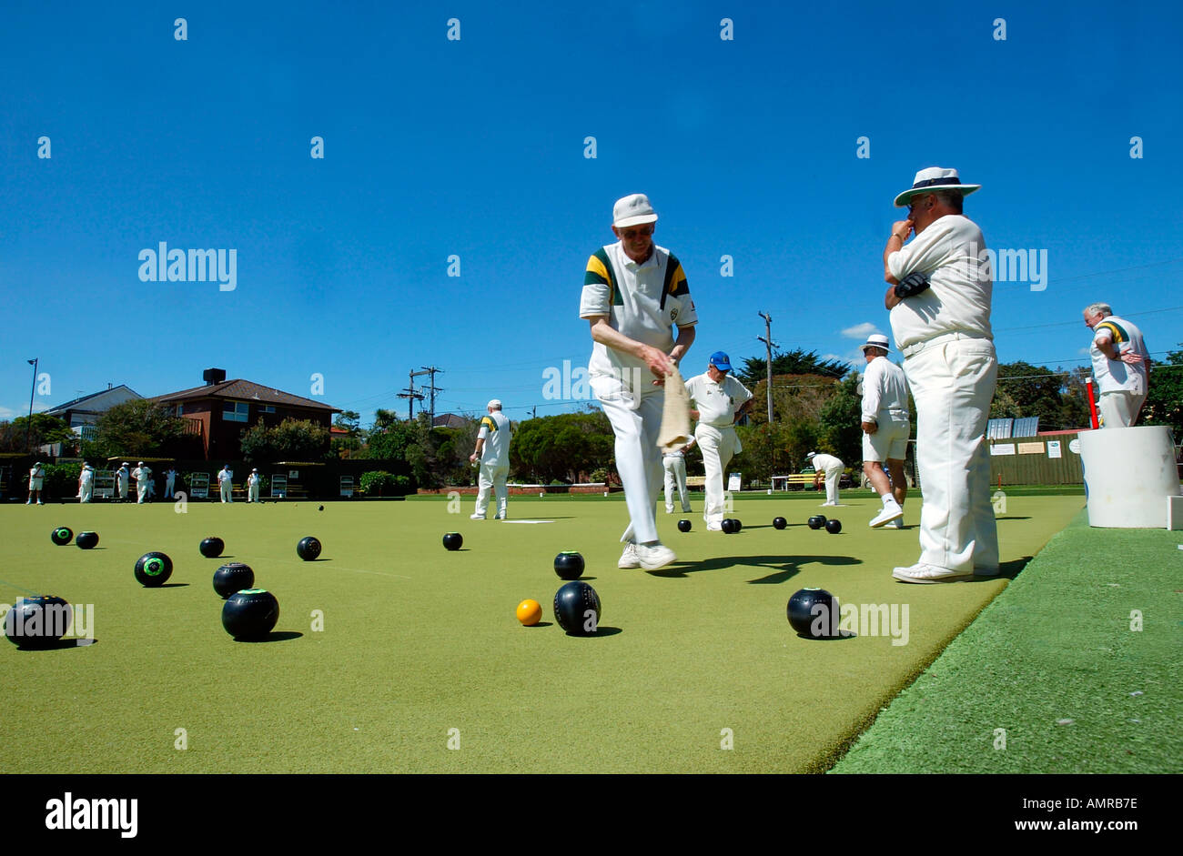 Lawn bowls competition at club in Hampton Melbourne Victoria Australia Stock Photo