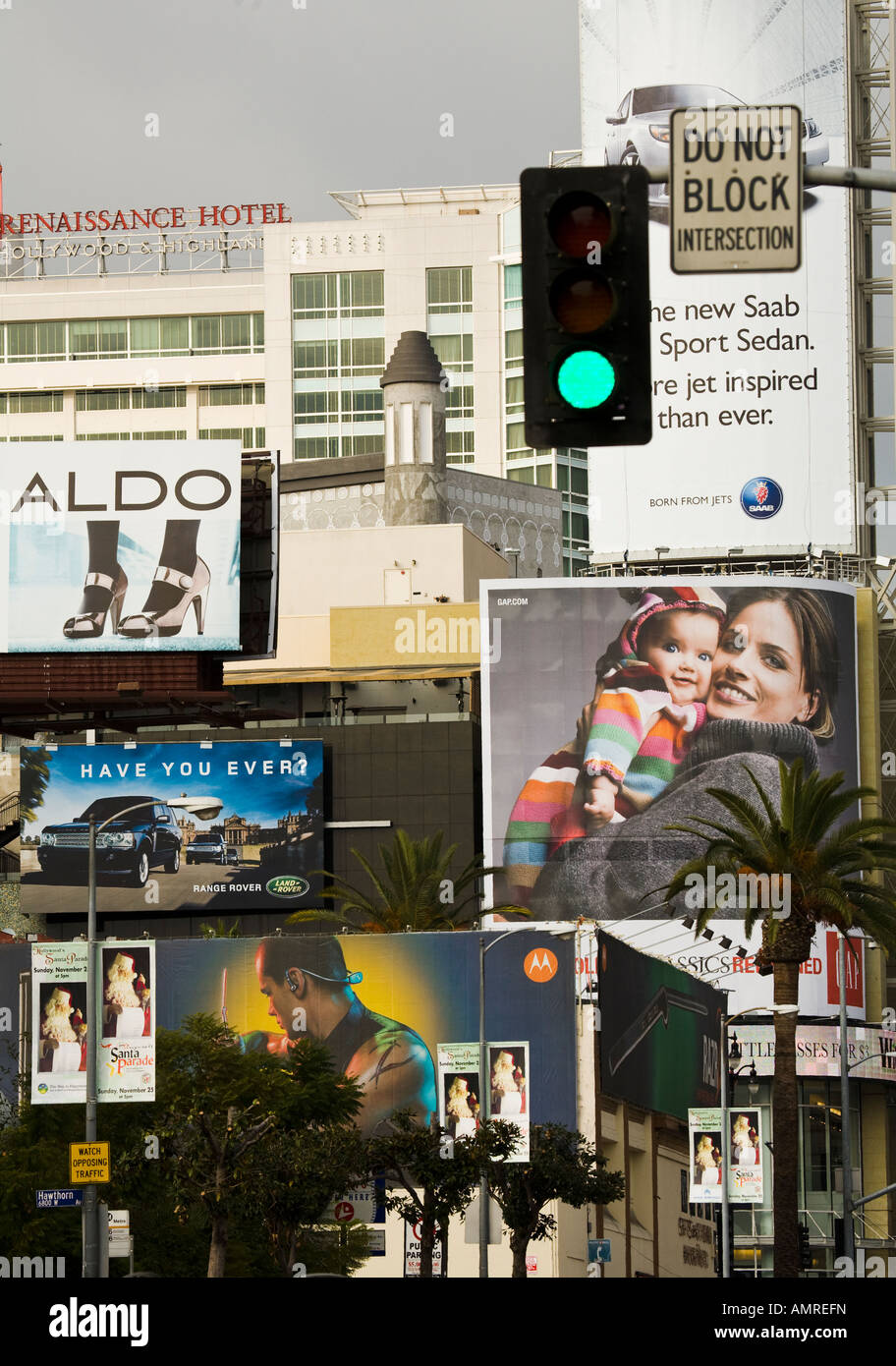 Billboards at intersection of Hollywood Boulevard and Highland Ave Los