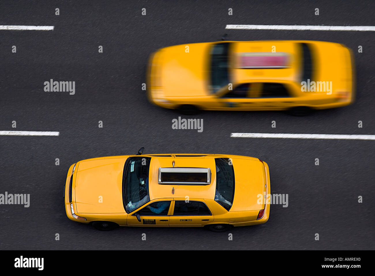 Taxis on 8th Avenue, New York City, New York, USA Stock Photo
