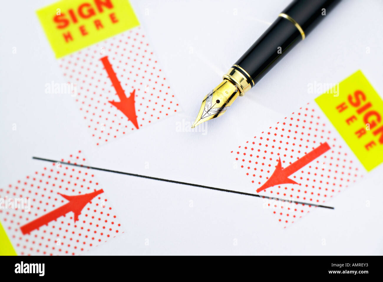 Sign Here Stickers and Pen Stock Photo - Alamy