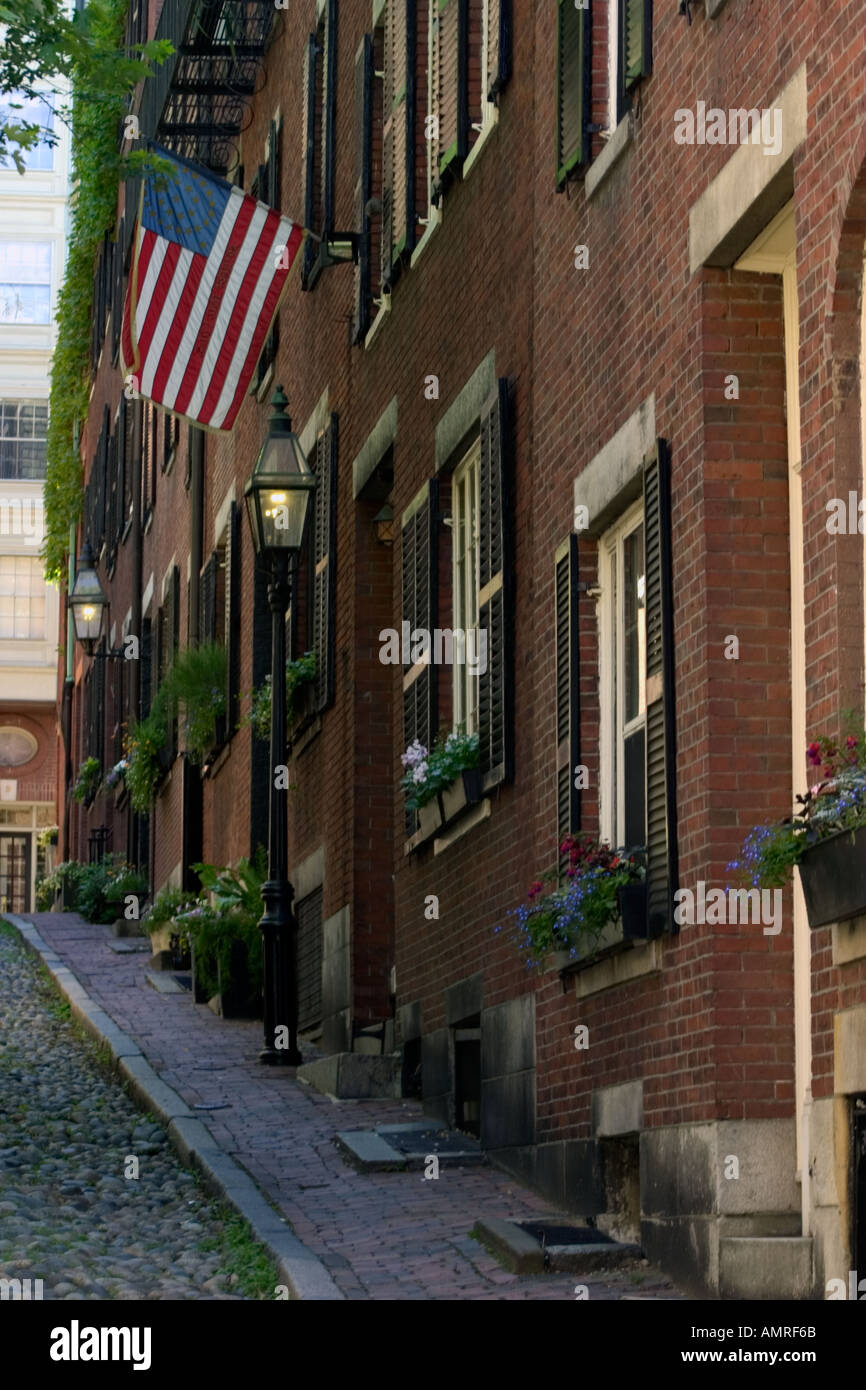 Historic cobblestone street in beacon hill section of Boston