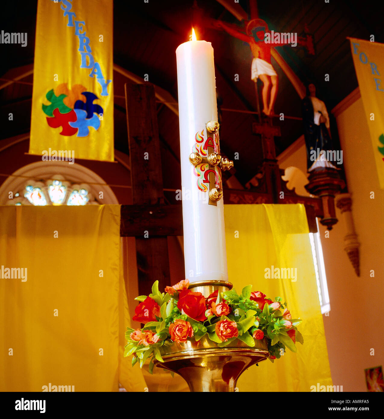 St Josephs Church Roehampton England Easter Candle Stock Photo