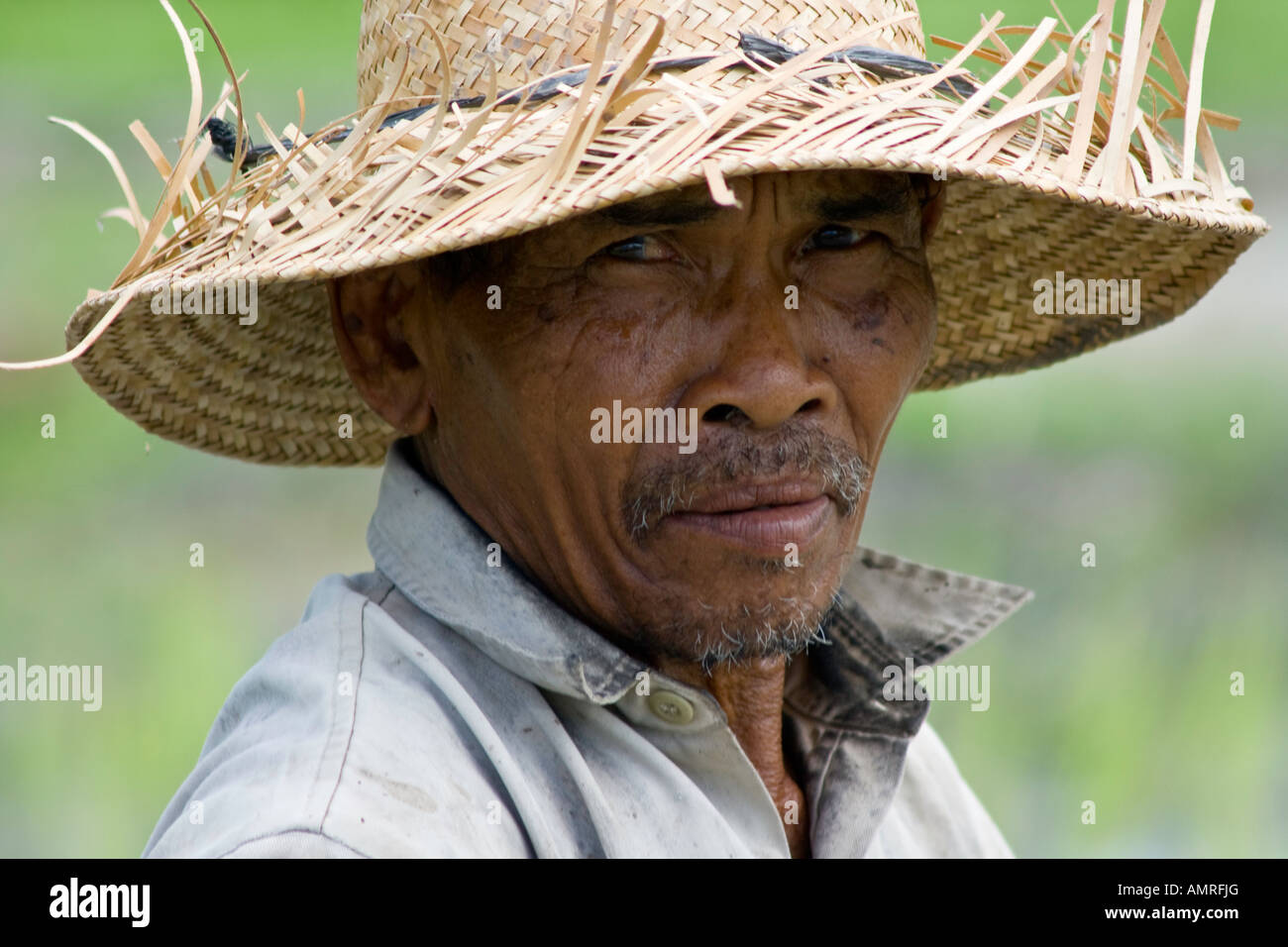 Portrait of a Rice Farmer, Ubud, Bali Indonesia Stock Photo