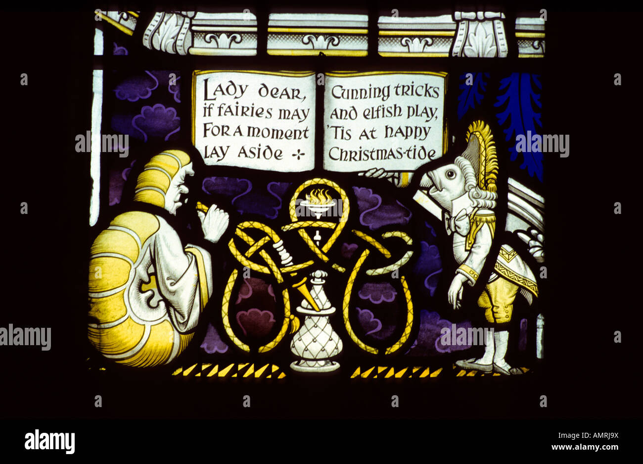 Lewis Carroll stained glass memorial window #2, Daresbury church, Cheshire, UK. Stock Photo