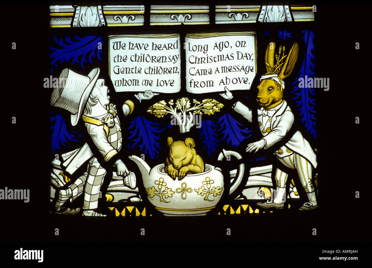 Lewis Carroll stained glass memorial window #3, Daresbury church, Cheshire, UK. Stock Photo