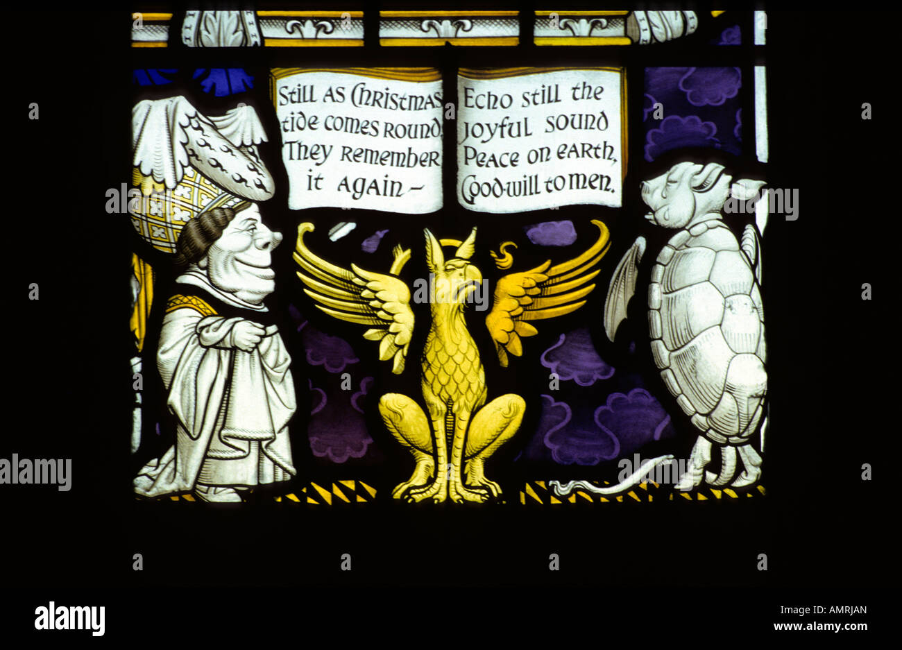 Lewis Carroll stained glass memorial window #4, Daresbury church, Cheshire, UK. Stock Photo