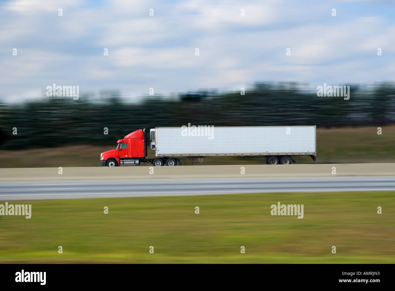 Transport Truck on Highway Stock Photo