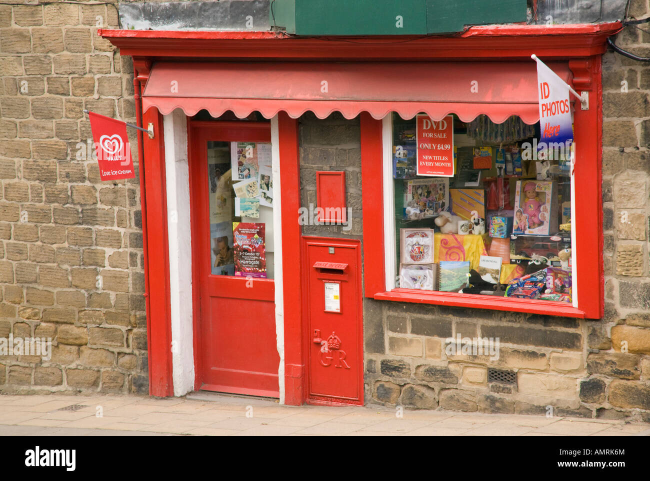 Old Post Office with red postbox and shop. Pateley Bridge