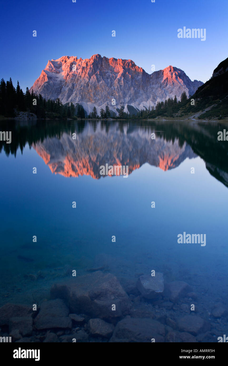 Zugspitze is reflected in the seebensee hi-res stock photography and ...