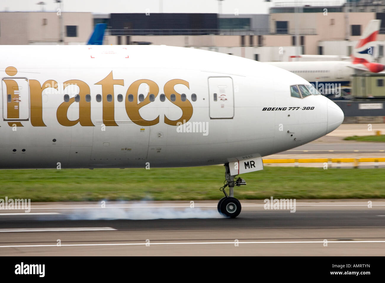 Emirates landing at London Heathrow airport LHR Stock Photo Alamy