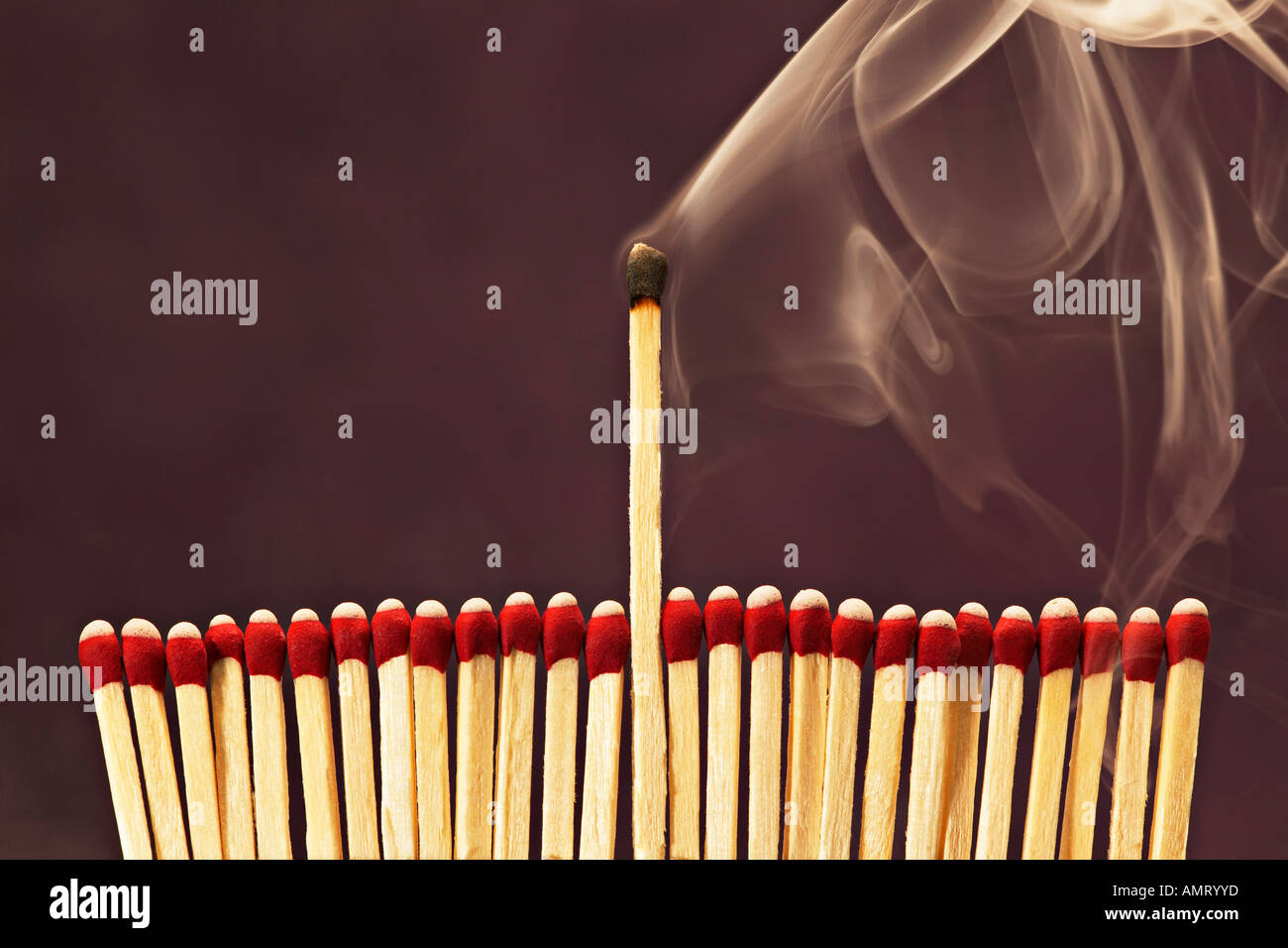 Group of Matches, One Extinguished Stock Photo