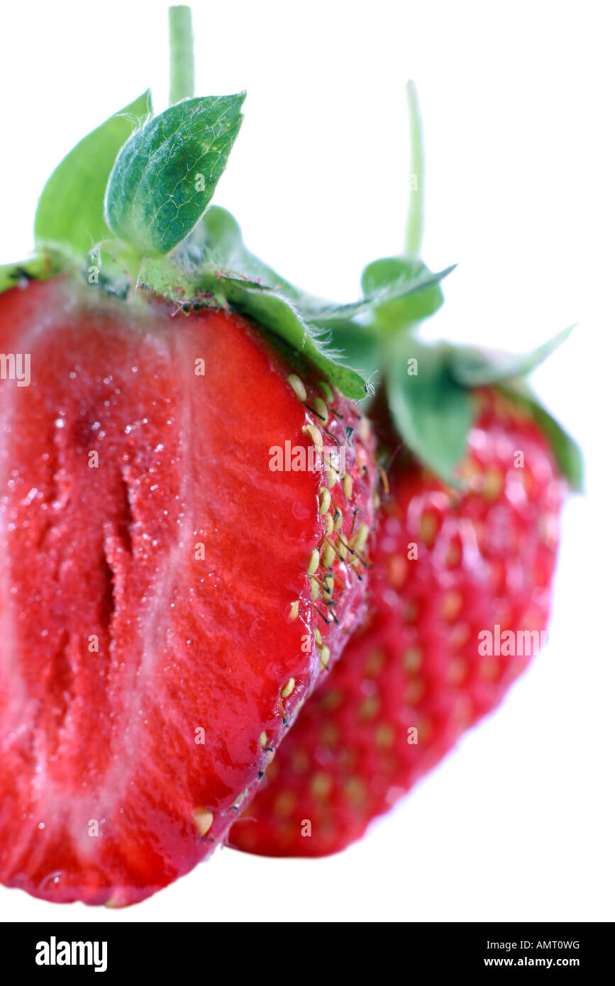 Strawberry isolated on white background detail view Stock Photo - Alamy