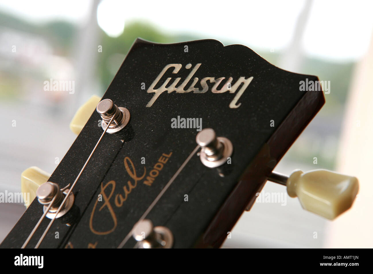 Close up of head of Gibson electric guitar Stock Photo