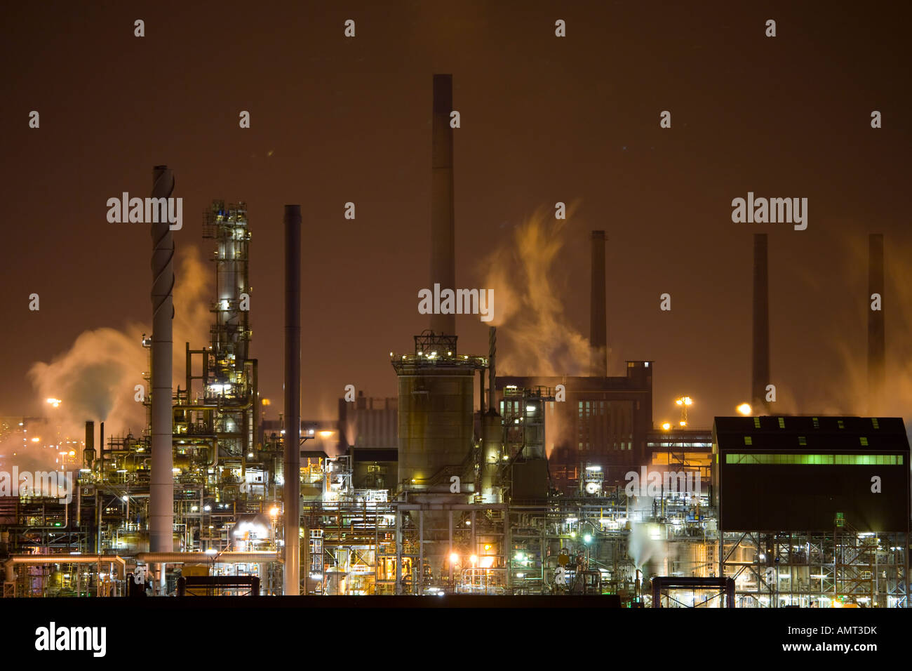 Night shot of Emissions form the former ICI Chemical Industry Wilton plant at  Billingham Teesside, UK Stock Photo