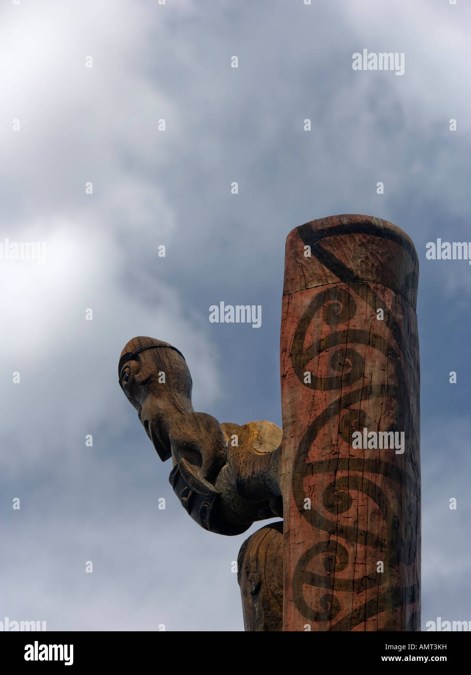 Maori wood carvings, New Zealand Stock Photo Alamy