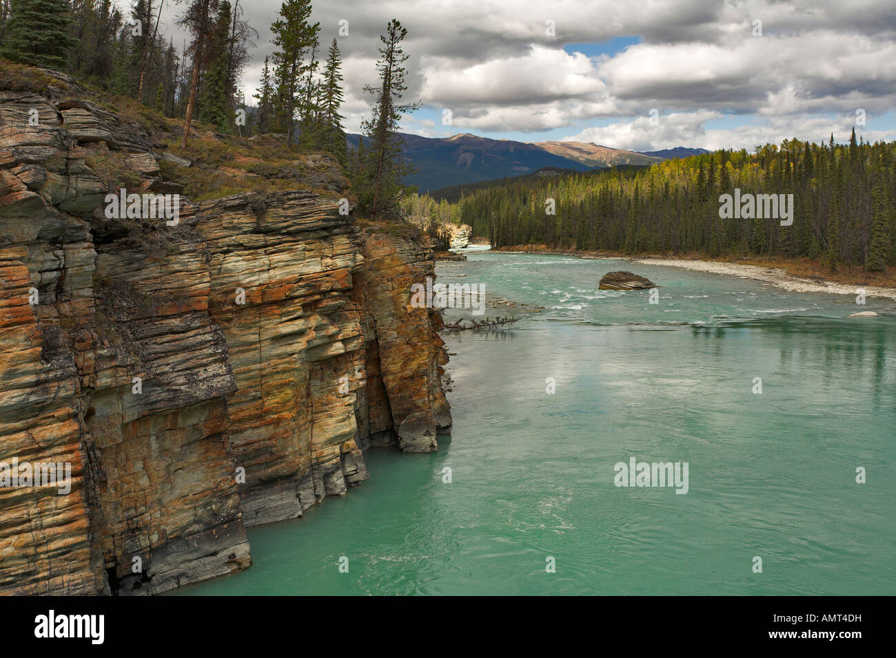 Flood of the river Athabasca after a powerful falls Stock Photo