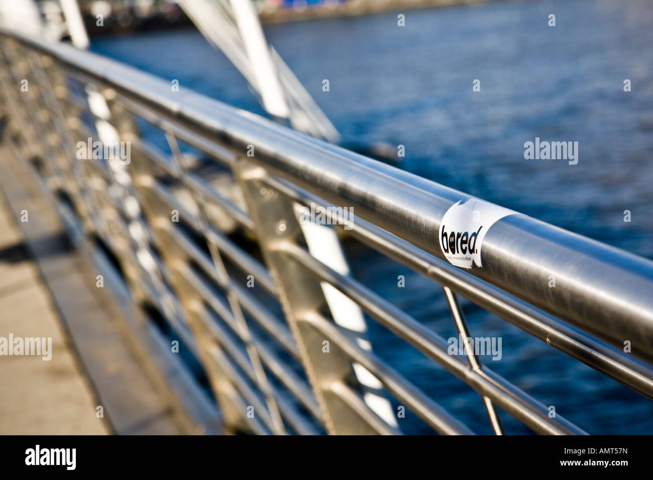 The handrail of one of the Golden Jubilee Bridges that flank the