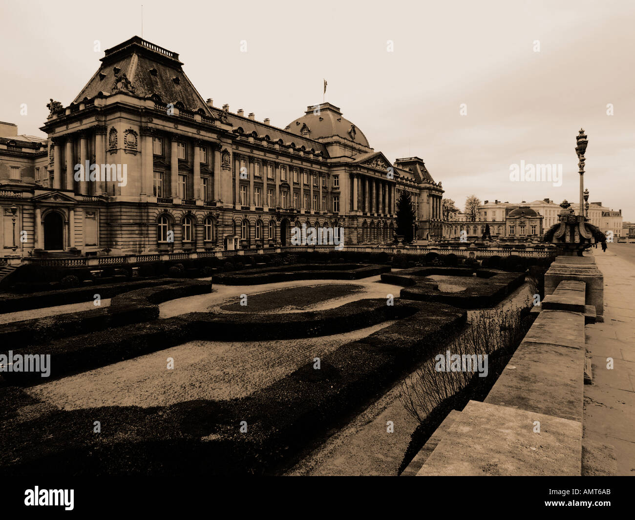 Belgian Royal Palace Brussels Belgium monochrome with lith print effect black and white Stock Photo