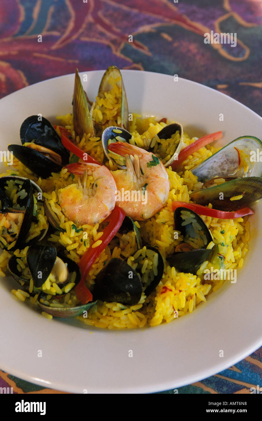 California, Moss Landing, Seafood paella Stock Photo