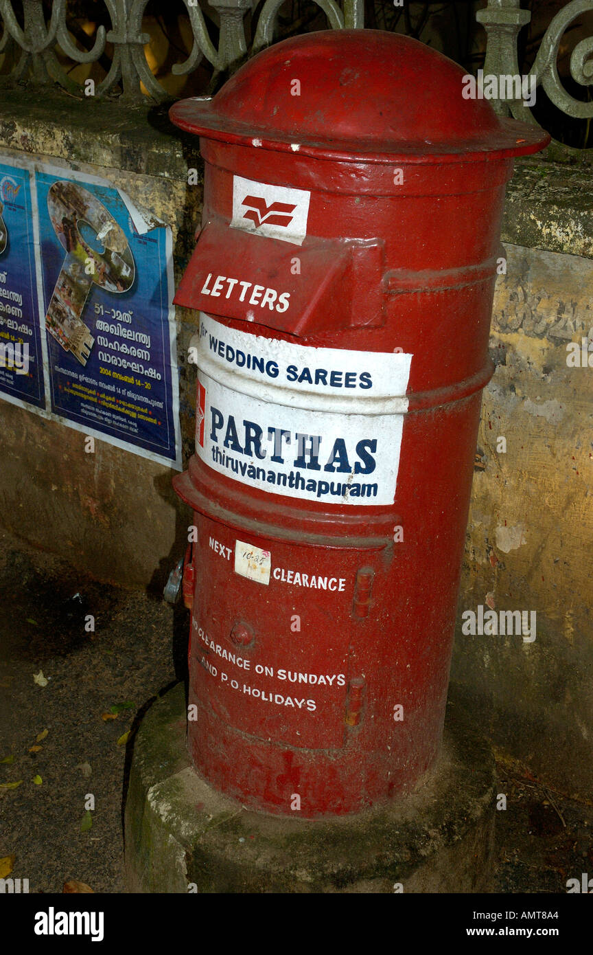 Red post box in Trivandrum Thiruvananthapuram Kerala India travel Stock Photo