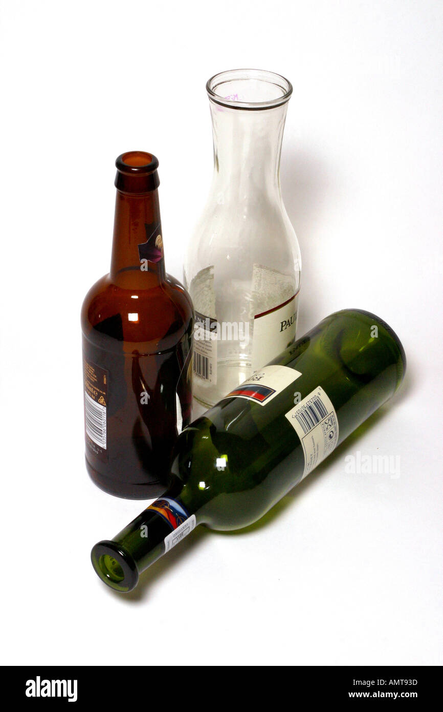 Clear green and brown glass bottles for recycling Stock Photo Alamy
