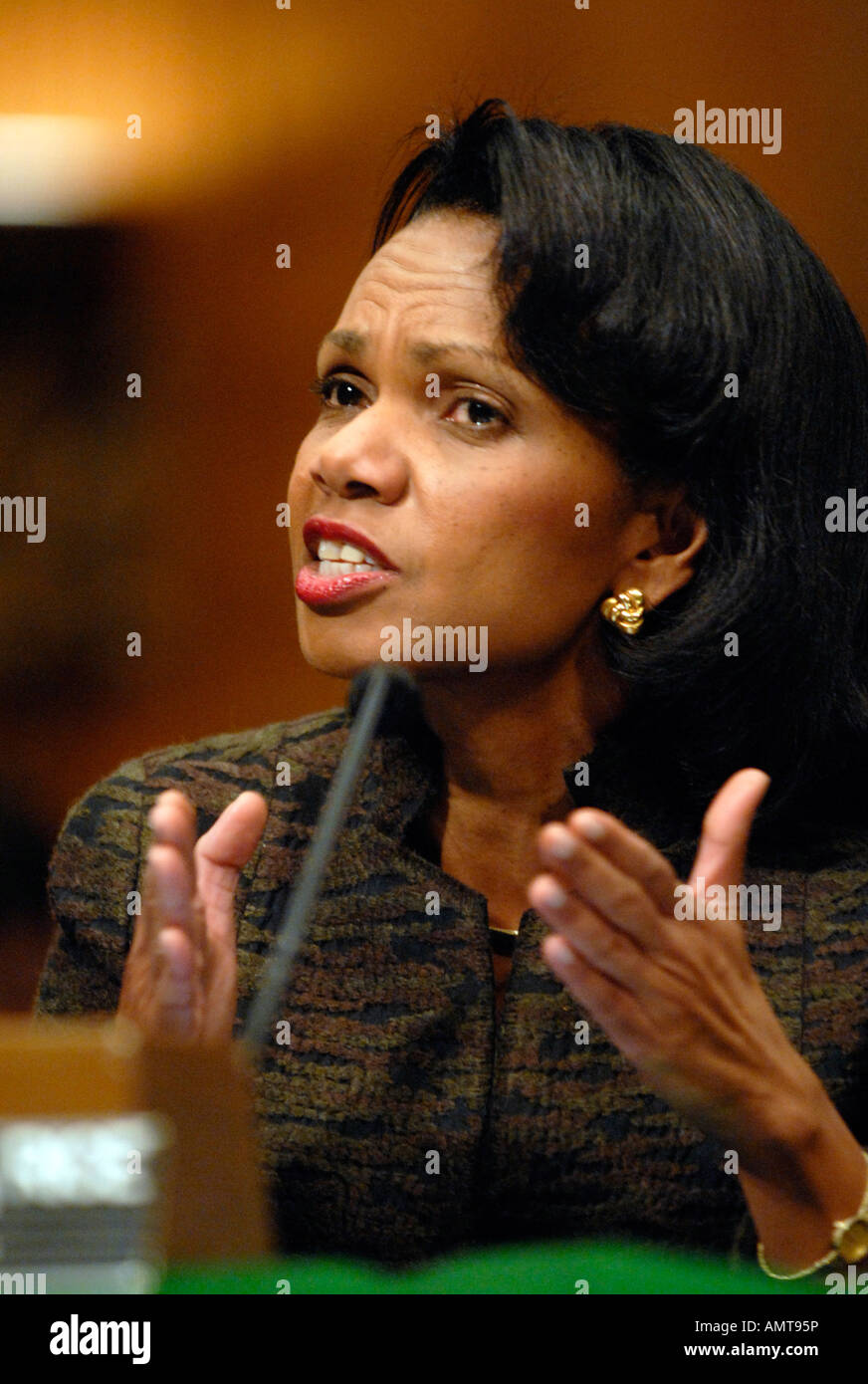 Secretary of State Condoleezza Rice testifies during a Senate Foreign Relations Committee hearing in Washington Stock Photo