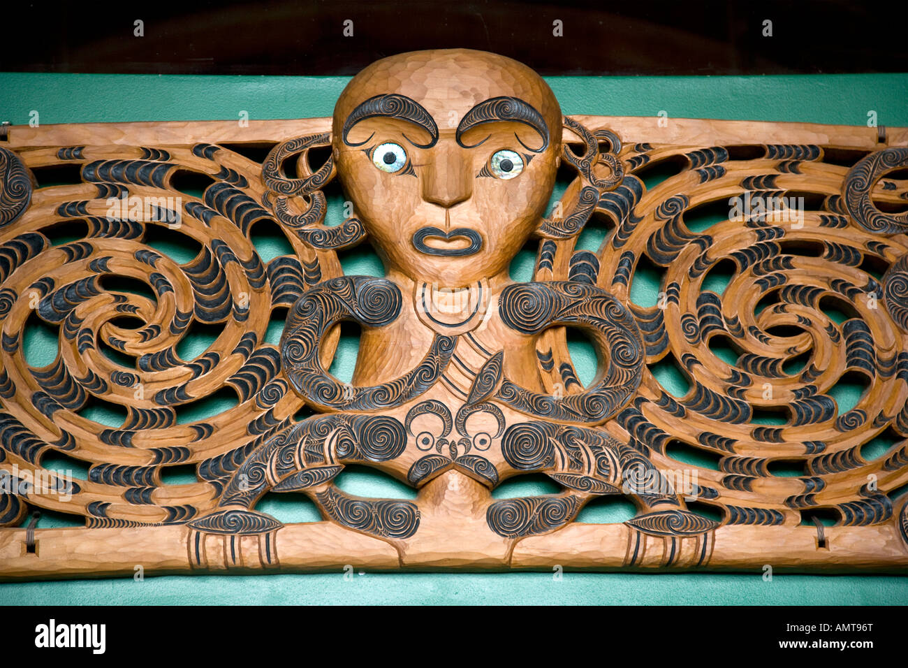 Maori wood carvings, New Zealand Stock Photo Alamy