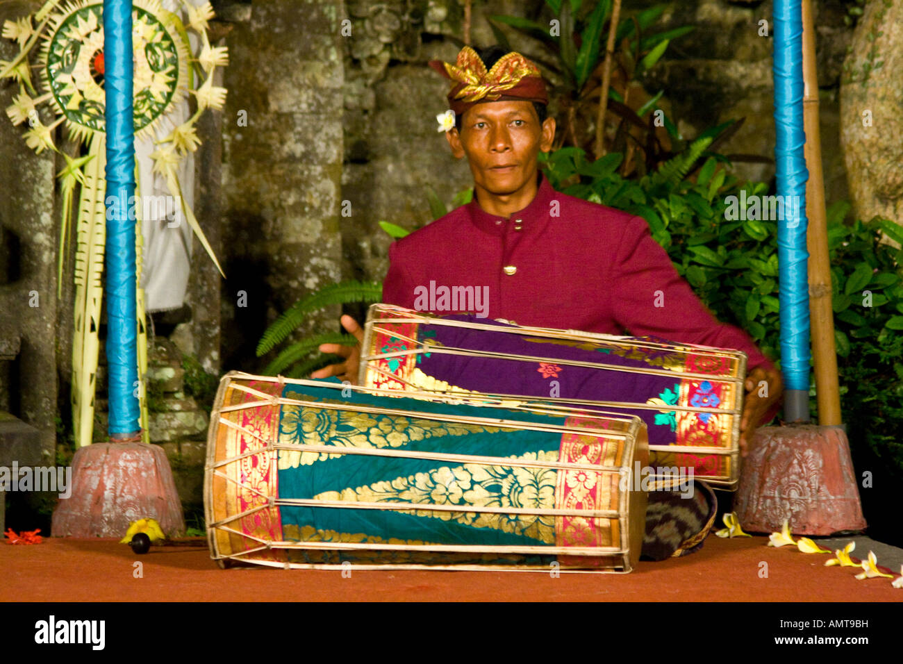Man Playing Gamelan Drums Ubud Palace Bali Indonesia Stock Photo