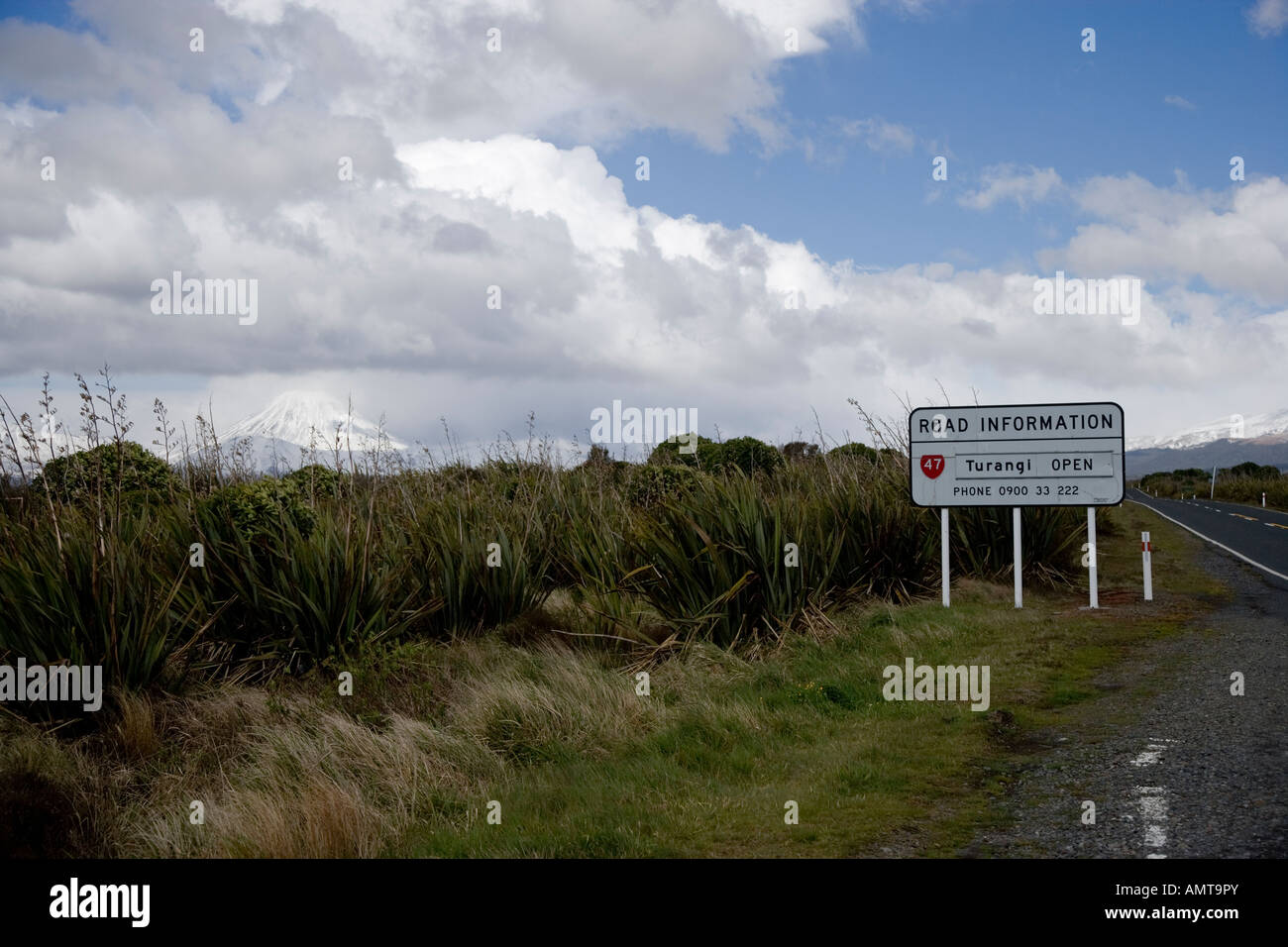 A road information sign in New Zealand Stock Photo