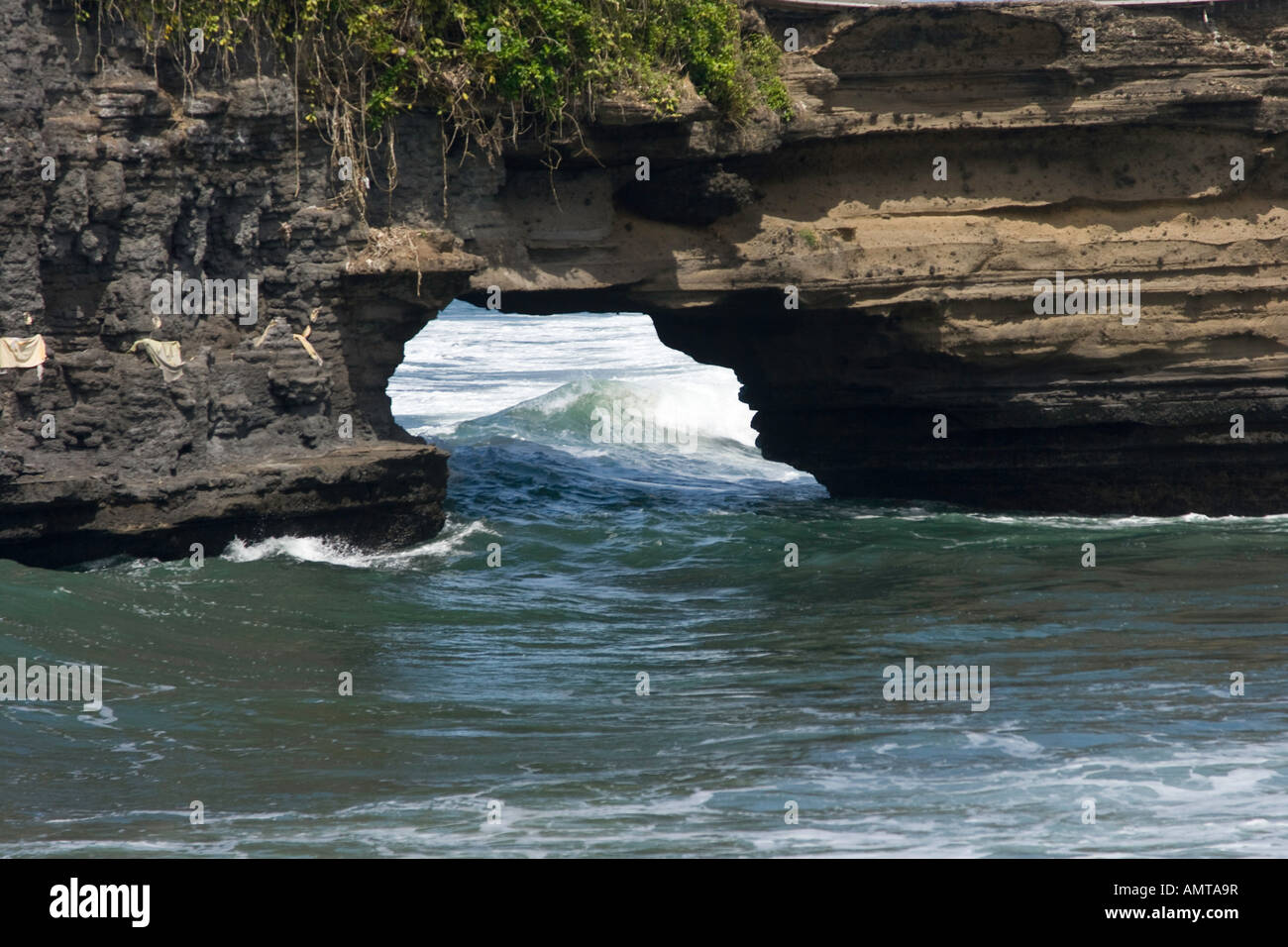 Natural Rock Arch Tanah Lot Hindu Temple Bali Indonesia Stock Photo