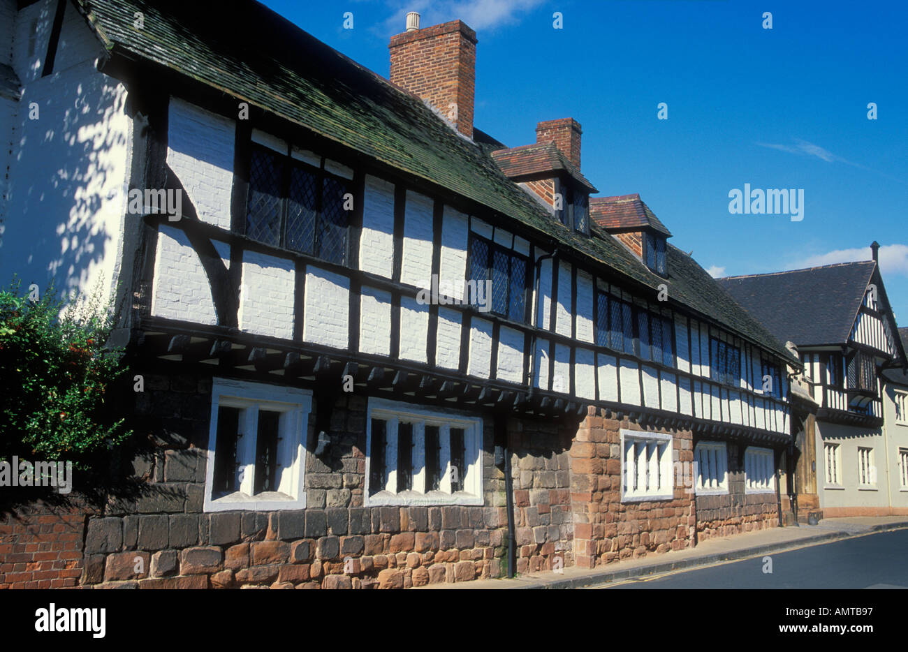Inside half timbered facade of the College of Old Bablake and Bonds Hospital Coventry Warwickshire England UK GB EU Europe Stock Photo