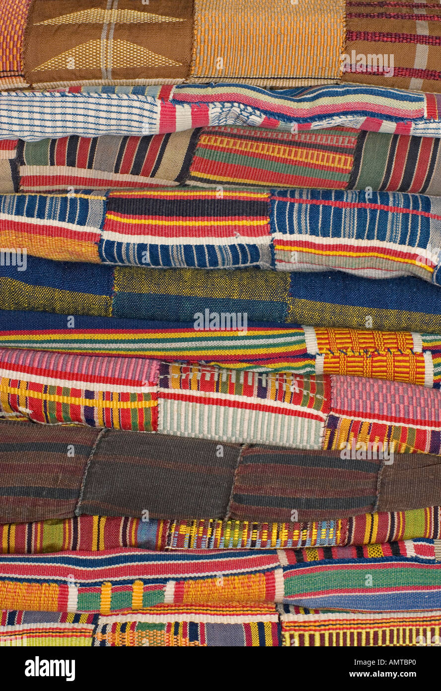 Stack of woven fabrics from the Ewe people of southeast Ghana African textiles Stock Photo