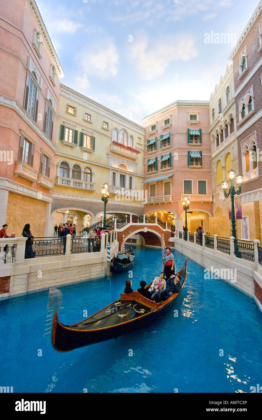 Gondola Ride inside the Venetian Hotel and Casino in Macau SAR Stock Photo