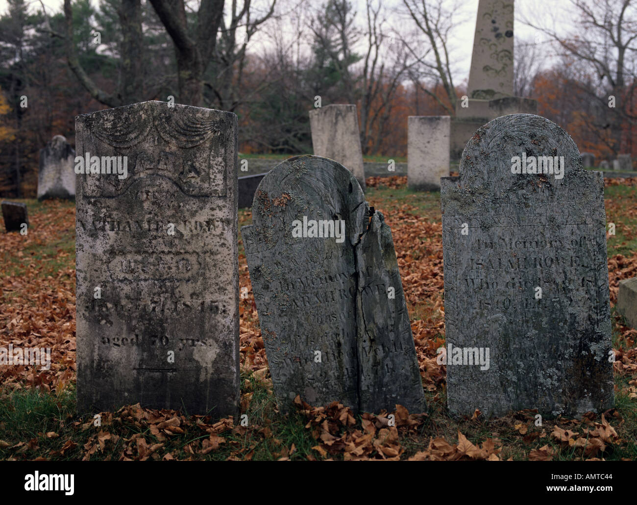 Headstones in an Old Historical Graveyard in New England Stock Photo ...