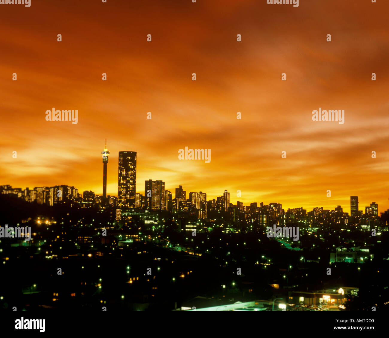 Johannesburg city skyline showing Berea and Hillbrow with the 59 story Ponte building and Strydom Tower Stock Photo
