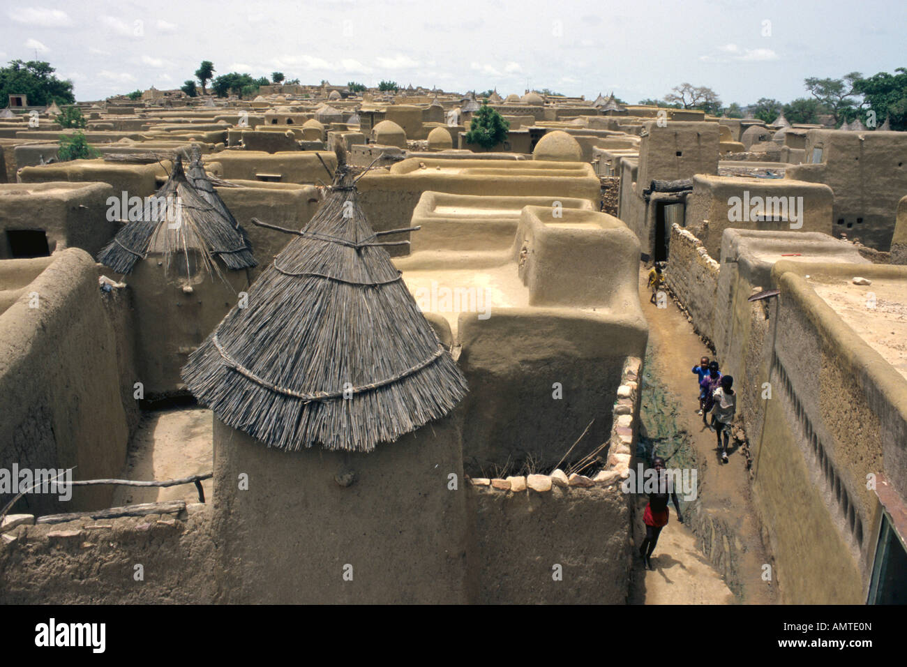 Dogon village showing rooftops and high walls Stock Photo