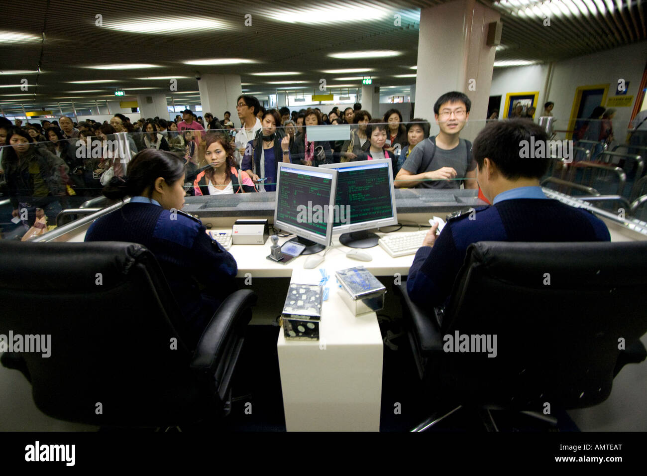 Macau Immigration Officers Hong Kong and Macau Border Crossing Stock