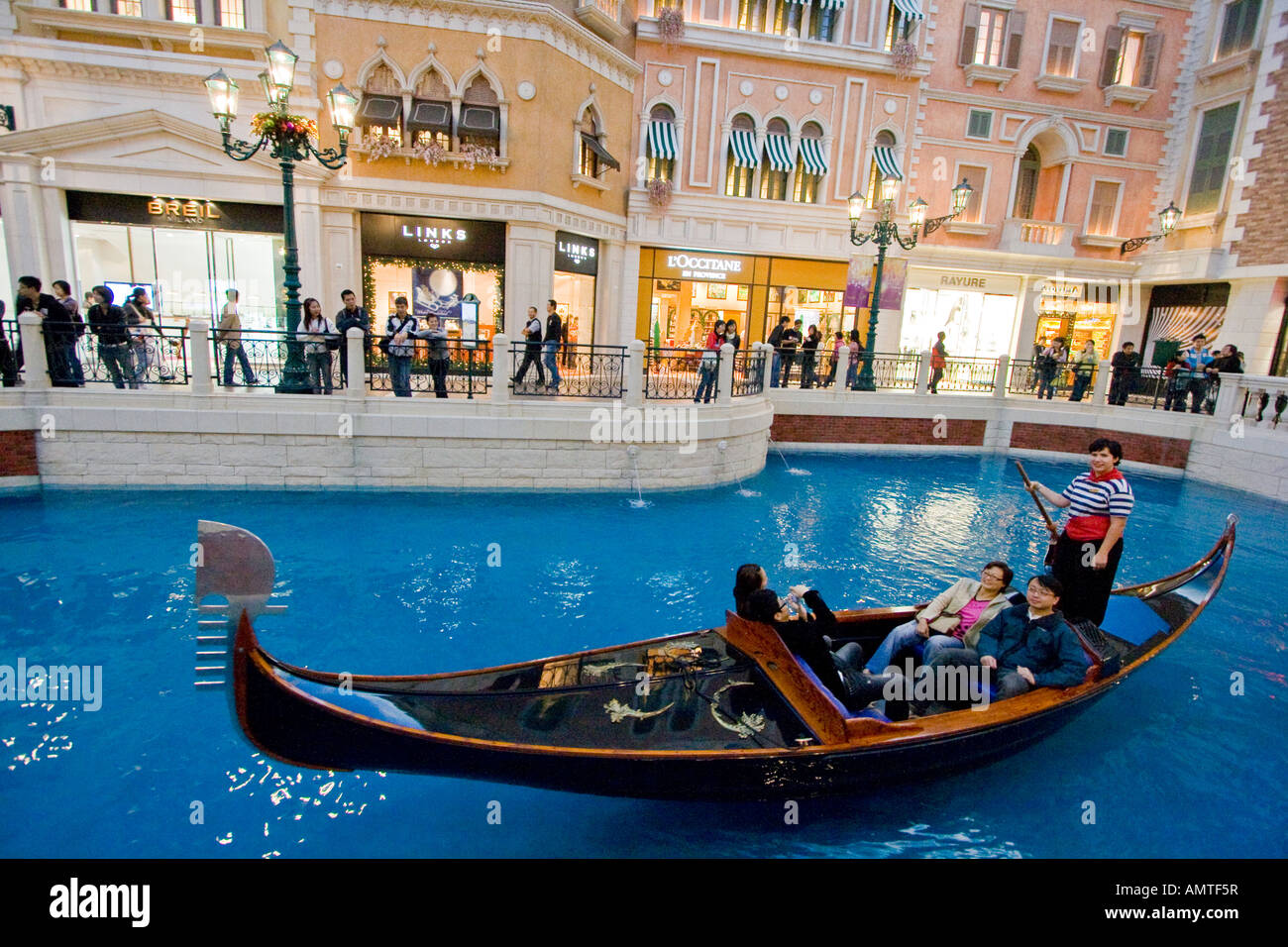 Gondola Ride inside the Venetian Hotel and Casino in Macau SAR Stock Photo