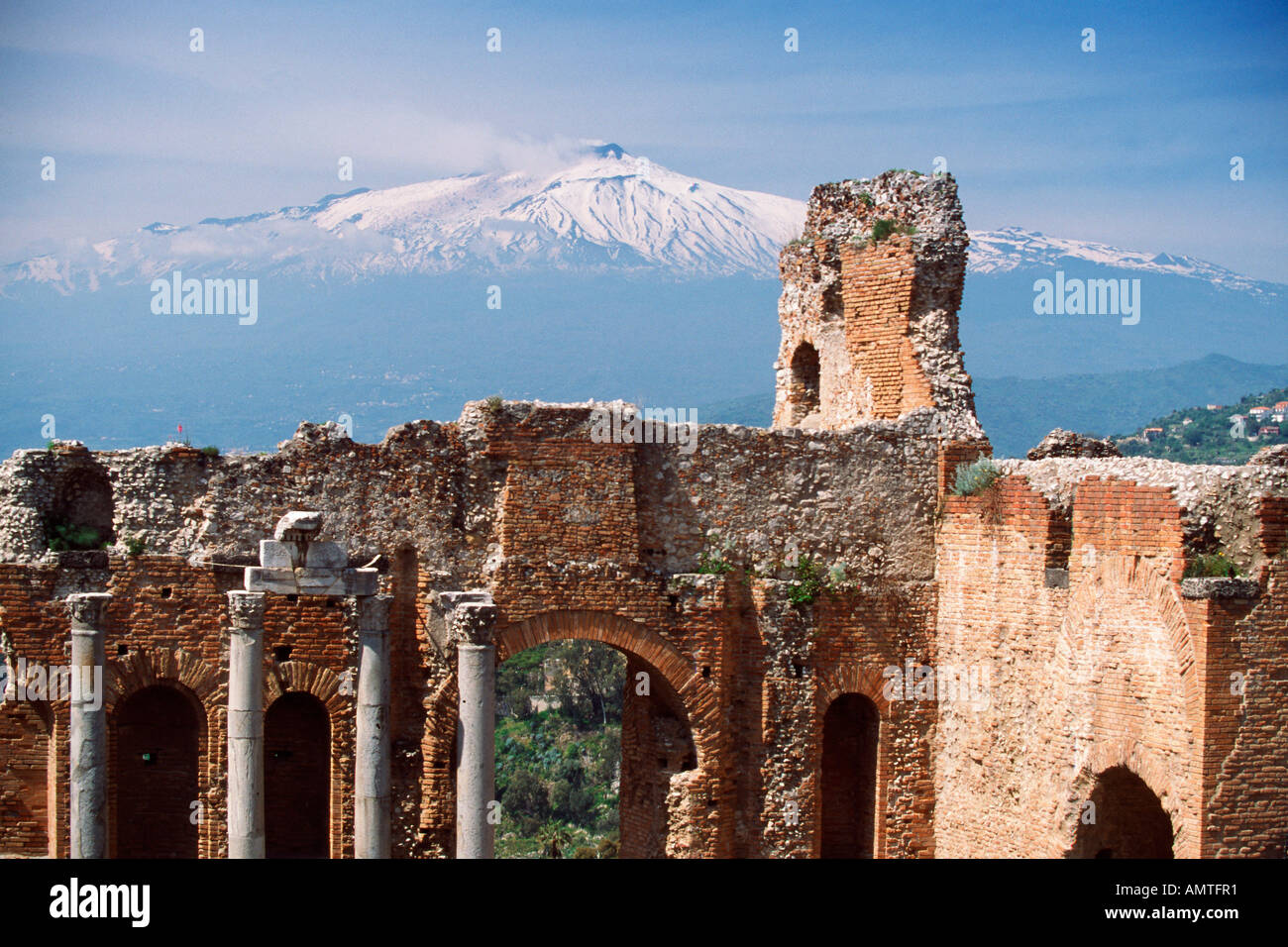 Open air theater in Taormina, Sicily, Italy Stock Photo