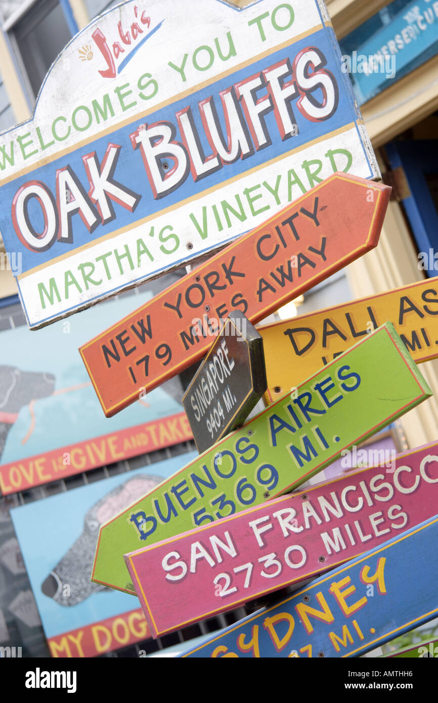 Colorful, fun signpost in Oak Bluffs, Martha's Vineyard Stock Photo