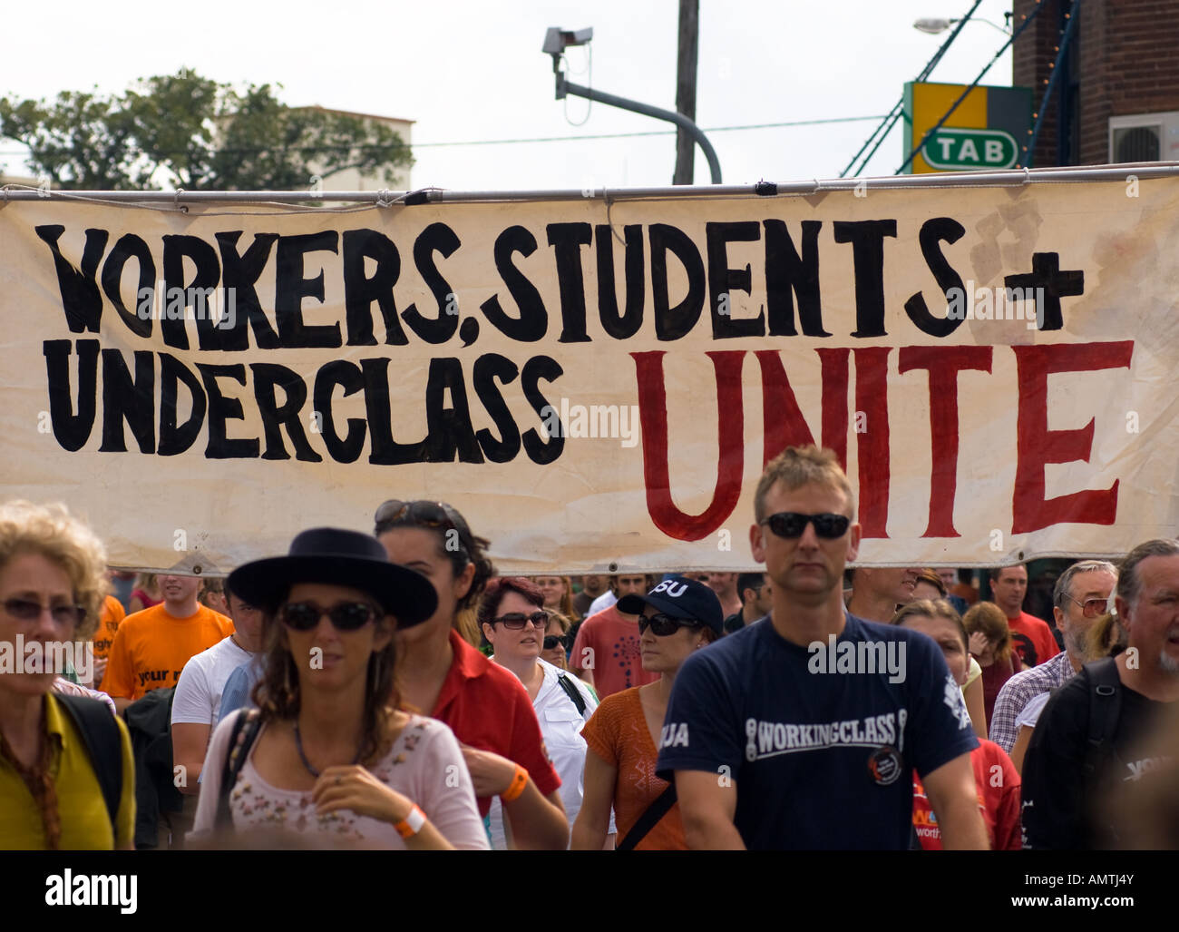 Left-wing banner at a protest march against Prime Minister John Howard ...