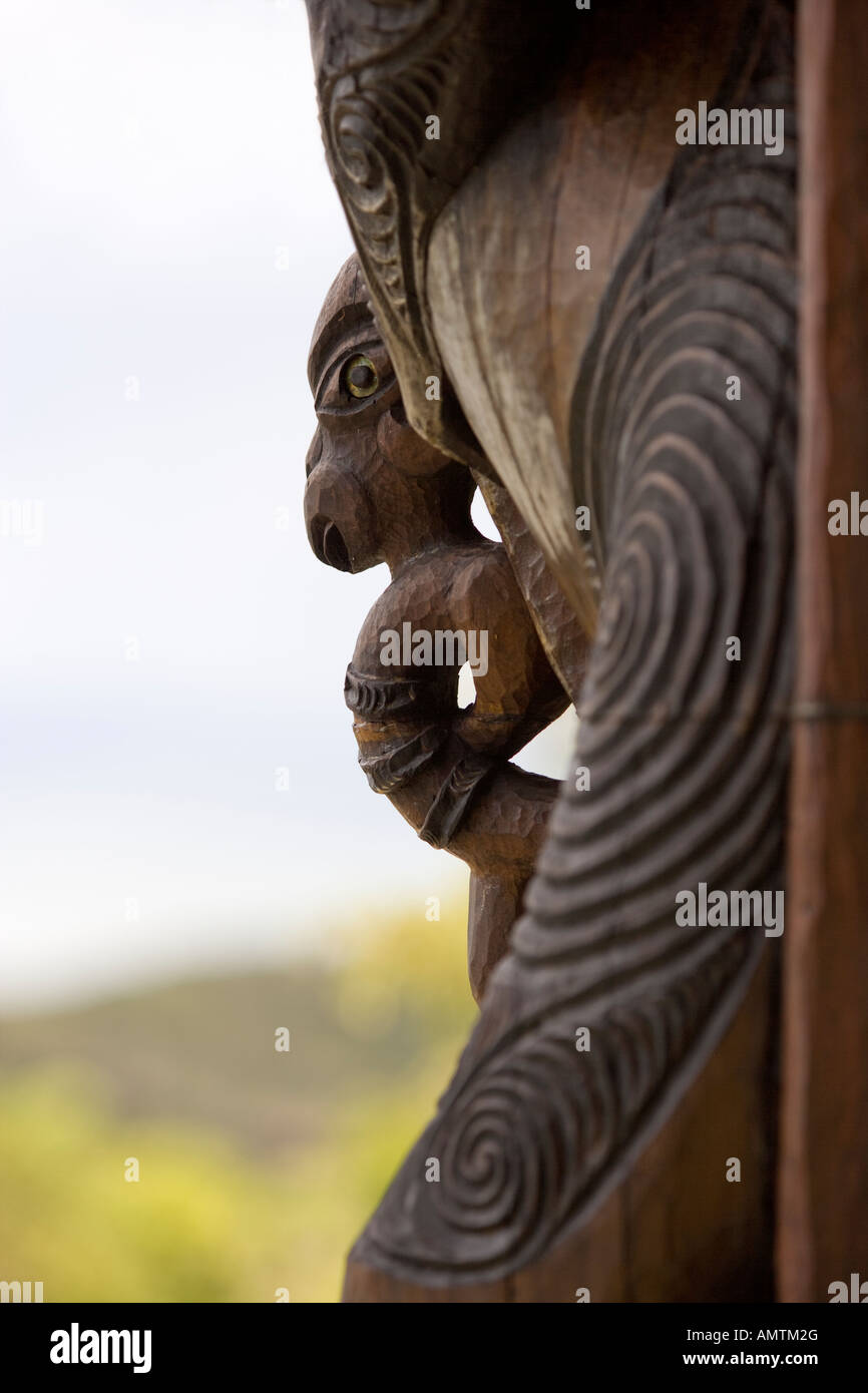 Maori wood carvings, New Zealand Stock Photo Alamy