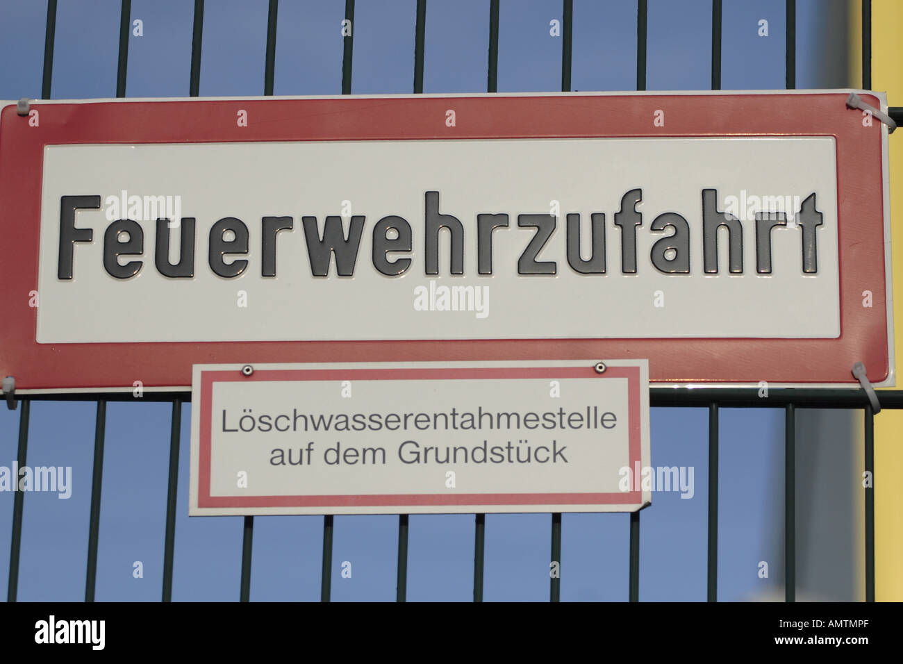 sign, access road for fire brigade or fire departmen Stock Photo Alamy