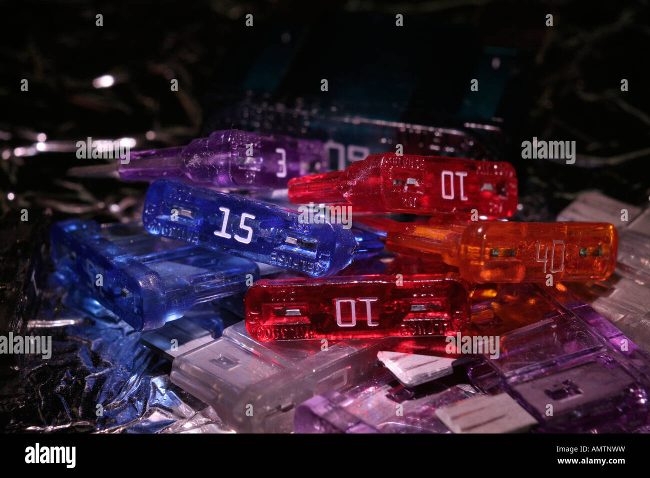 Automotive fuses, color coded Stock Photo Alamy